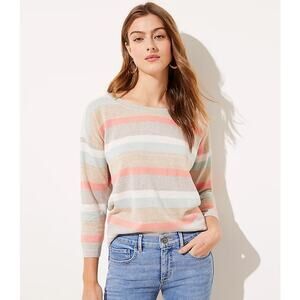 LOFT Shimmer Striped 3/4 Sleeve Sweater Size Small Lightweight Relaxed Fit Linen
